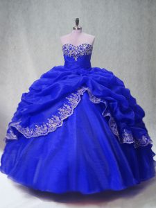 Royal Blue Sweetheart Neckline Beading and Appliques and Pick Ups Quinceanera Dresses Sleeveless Lace Up