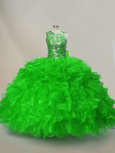 Admirable Organza Lace Up Quinceanera Gowns Sleeveless Floor Length Ruffles and Sequins