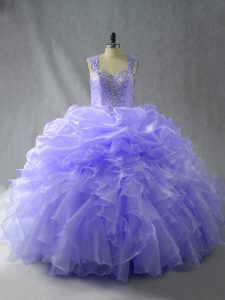 Luxury Lavender Straps Neckline Beading and Ruffles 15 Quinceanera Dress Sleeveless Zipper
