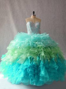 Multi-color Ball Gowns Sweetheart Sleeveless Organza Floor Length Lace Up Beading and Ruffles Sweet 16 Quinceanera Dress