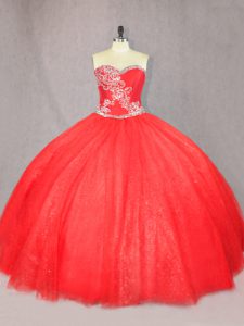 Colorful Red Quinceanera Gown Sweet 16 and Quinceanera with Beading Sweetheart Sleeveless Lace Up
