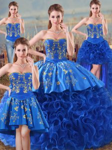 Captivating Fabric With Rolling Flowers Sleeveless Floor Length Quinceanera Dress and Embroidery and Ruffles
