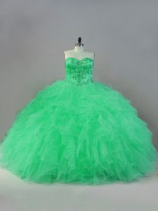 Comfortable Apple Green Ball Gown Prom Dress Sweet 16 and Quinceanera with Beading Sweetheart Sleeveless Lace Up
