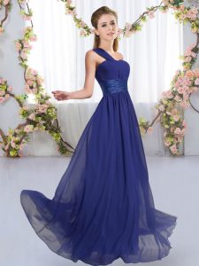 Ideal One Shoulder Sleeveless Chiffon Quinceanera Court of Honor Dress Ruching Lace Up