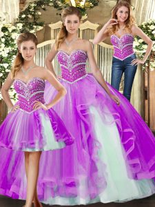 Beading Quinceanera Gown Lilac Lace Up Sleeveless Floor Length