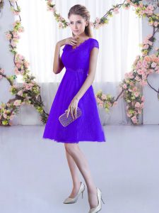 Purple V-neck Neckline Lace Dama Dress Cap Sleeves Lace Up