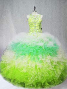 Eye-catching Tulle Scoop Sleeveless Zipper Beading and Ruffles Sweet 16 Dress in Multi-color