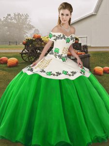 Sleeveless Floor Length Embroidery Lace Up Sweet 16 Dresses with Green