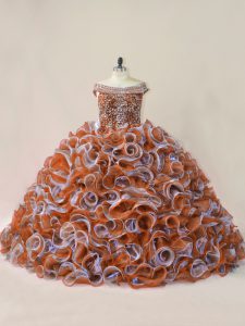 Beauteous Multi-color Organza Off The Shoulder Sleeveless Sweet 16 Quinceanera Dress Court Train Beading and Ruffles