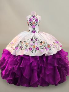 High-neck Sleeveless Lace Up 15th Birthday Dress Purple Organza