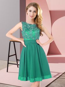 Traditional Chiffon Scoop Sleeveless Backless Beading and Appliques Quinceanera Dama Dress in Turquoise
