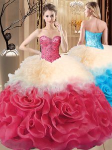 Free and Easy Red Sweetheart Neckline Beading and Ruffles Quince Ball Gowns Sleeveless Lace Up