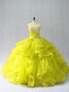 Amazing Sweetheart Sleeveless Organza Quinceanera Gowns Beading and Ruffles Lace Up