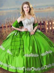 Custom Designed Satin Sleeveless Floor Length Quinceanera Gowns and Beading and Embroidery