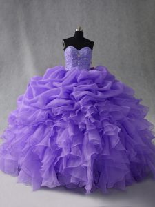 Fabulous Beading and Ruffles Vestidos de Quinceanera Lavender Lace Up Sleeveless Floor Length