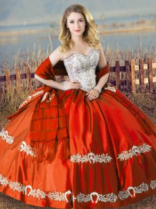 Orange Red Sleeveless Floor Length Beading and Embroidery Lace Up Quinceanera Dress