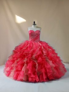 Romantic Multi-color Ball Gowns Sweetheart Sleeveless Organza Floor Length Lace Up Beading and Ruffles Vestidos de Quinceanera