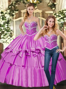 Decent Lilac Sleeveless Beading Floor Length Ball Gown Prom Dress