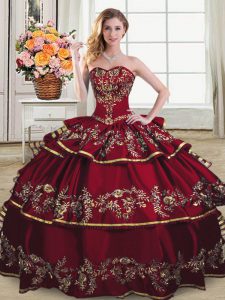 Excellent Floor Length Wine Red Quinceanera Dresses Organza Sleeveless Embroidery and Ruffled Layers