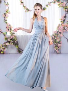 Floor Length Lace Up Dama Dress for Quinceanera Grey for Wedding Party with Belt