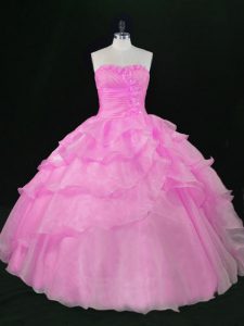 Beauteous Lilac Sleeveless Hand Made Flower Floor Length Ball Gown Prom Dress