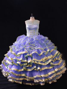 Captivating Scoop Sleeveless Lace Up Sweet 16 Quinceanera Dress Lavender Organza