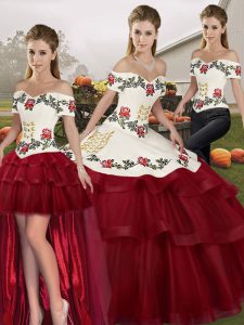 Ball Gowns Sleeveless Wine Red Sweet 16 Dresses Brush Train Lace Up
