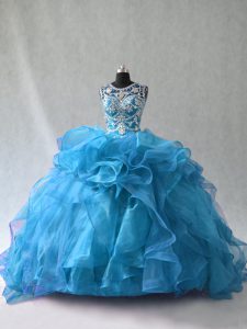Blue Sleeveless Organza Side Zipper 15th Birthday Dress for Sweet 16 and Quinceanera