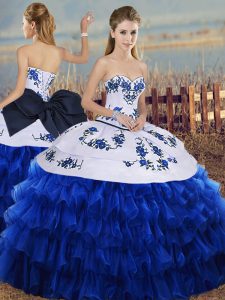 Sleeveless Lace Up Floor Length Embroidery and Ruffled Layers and Bowknot Quinceanera Dresses