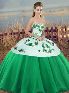 Sweetheart Sleeveless Lace Up 15th Birthday Dress Green Tulle