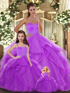Nice Sweetheart Sleeveless Lace Up Quinceanera Gowns Lilac Tulle