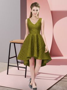 Charming Lace V-neck Sleeveless Zipper Lace Dama Dress in Olive Green