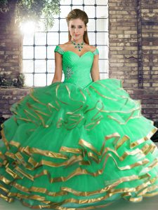 Flare Floor Length Ball Gowns Sleeveless Turquoise Quinceanera Dresses Lace Up
