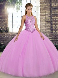 Comfortable Lilac Lace Up Quinceanera Dresses Embroidery Sleeveless Floor Length