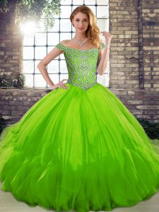 Trendy Tulle Sleeveless Floor Length Quinceanera Dress and Beading and Ruffles