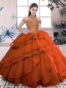 Wonderful Orange Sleeveless Organza Lace Up Quinceanera Gowns for Sweet 16 and Quinceanera