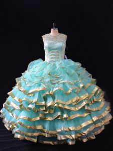 Apple Green Quinceanera Dresses Sweet 16 and Quinceanera with Ruffled Layers Scoop Sleeveless Lace Up