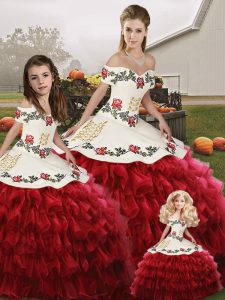 Noble Wine Red Sleeveless Organza Lace Up Sweet 16 Quinceanera Dress for Military Ball and Sweet 16 and Quinceanera