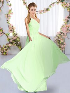 Spectacular Yellow Green Lace Up One Shoulder Ruching Quinceanera Dama Dress Chiffon Sleeveless