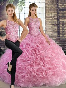 Rose Pink Sleeveless Beading Floor Length Vestidos de Quinceanera