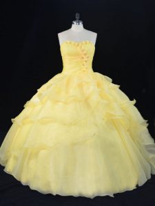 Artistic Ball Gowns Sweet 16 Quinceanera Dress Yellow Sweetheart Organza Sleeveless Floor Length Lace Up