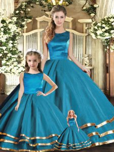 Latest Teal Sleeveless Floor Length Ruffled Layers Lace Up 15th Birthday Dress