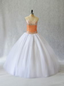 Fancy Sweetheart Sleeveless Lace Up Quinceanera Gown White Tulle