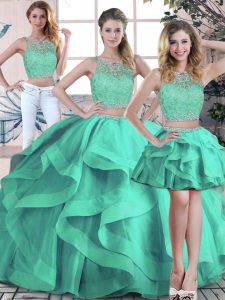 Extravagant Tulle Sleeveless Floor Length Quinceanera Dress and Beading and Ruffles