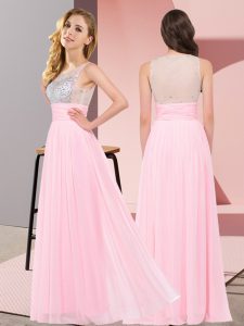 Floor Length Baby Pink Damas Dress Scoop Sleeveless Side Zipper