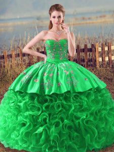 Flare Sleeveless Embroidery and Ruffles Lace Up Sweet 16 Dress with Green