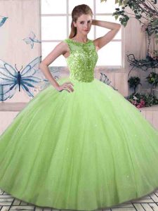 Lovely Scoop Sleeveless Tulle Quinceanera Dresses Beading Lace Up