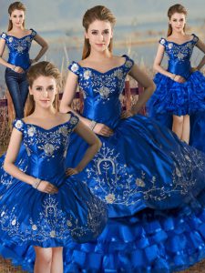 Royal Blue Sleeveless Satin and Organza Lace Up Quinceanera Dress for Sweet 16 and Quinceanera