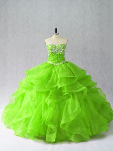 Unique Ball Gowns 15th Birthday Dress Sweetheart Organza Sleeveless Floor Length Lace Up