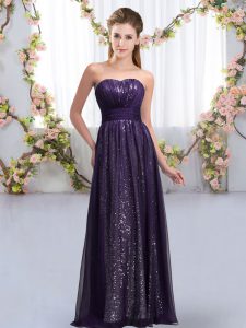 Fantastic Dark Purple Empire Sweetheart Sleeveless Chiffon and Sequined Floor Length Lace Up Sequins Quinceanera Dama Dress